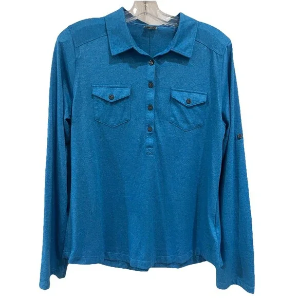 Marmot Womens ALLIE Blue Henley Roll Tab Sleeve Hiking Outdoor Performance Sz L - Picture 2 of 9